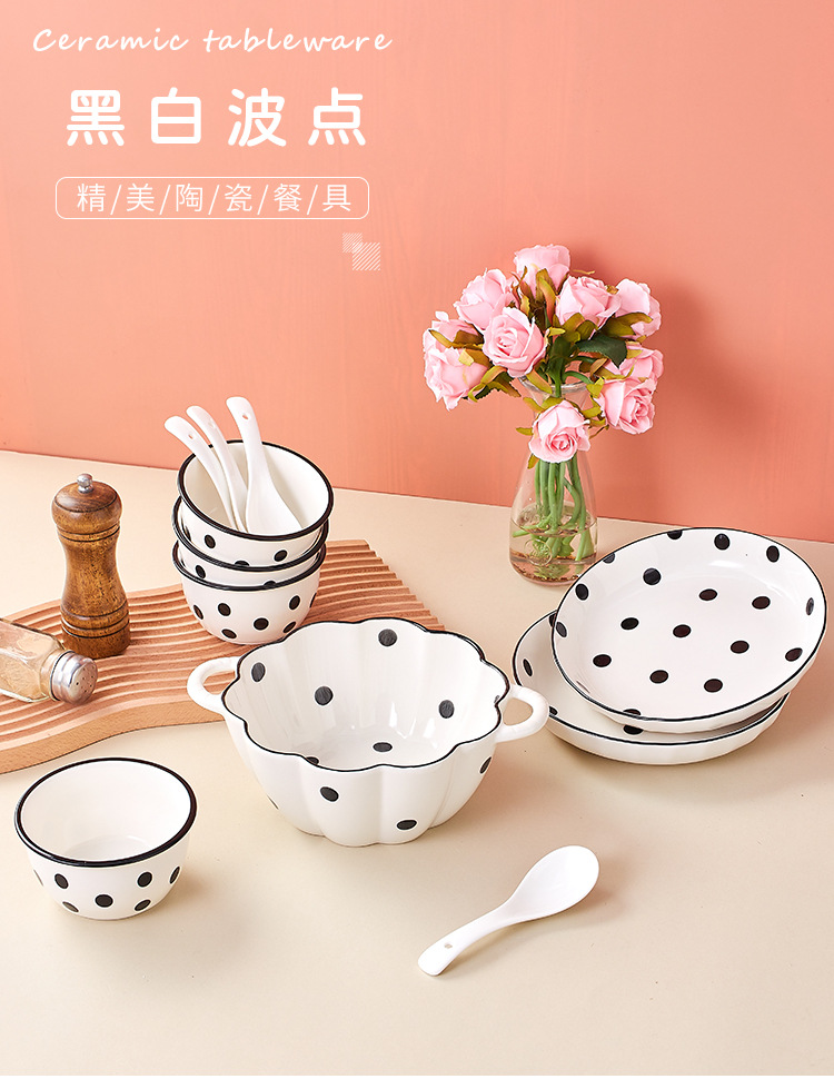简约波点陶瓷碗套装餐具礼盒装碗勺碟家用餐具婚礼活动送礼详情1