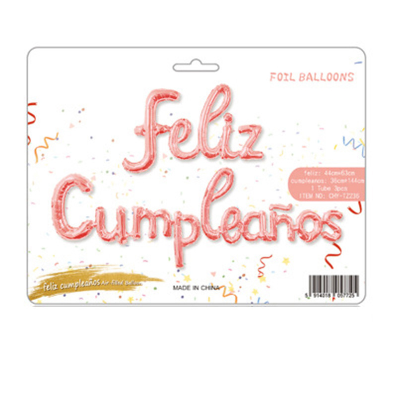One-piece lowercase Spanish birthday Happy set feliz Cumpleanos Aluminum Film Balloon Birthday decoration pic 5