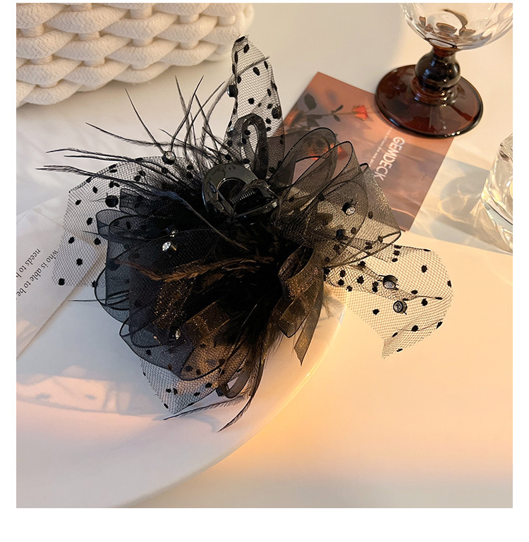 Summer new double-sided feather mesh bow clip, sequined princess on the run hair clip, black lace shark clip pic 14