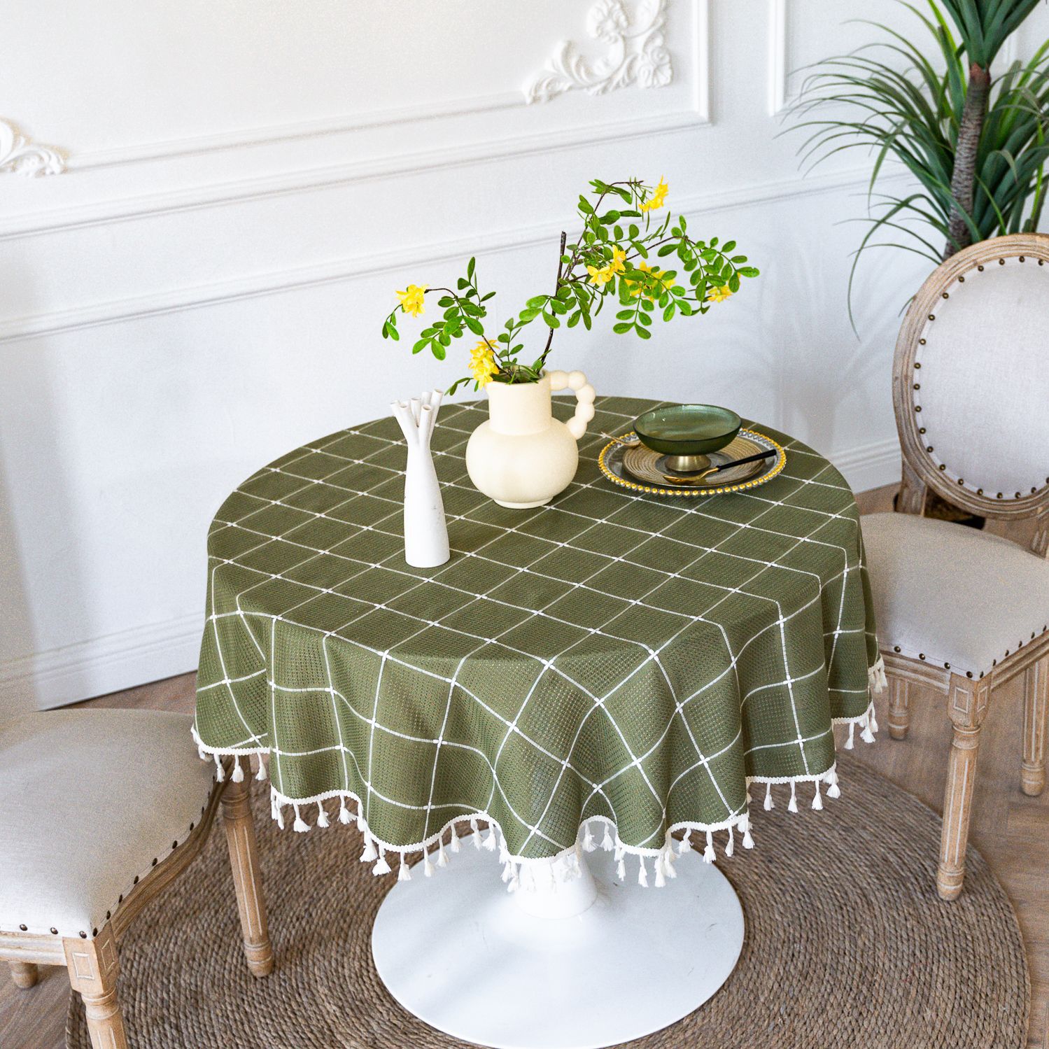 Cross-border TEMU Xiyin round table cloth, Japanese cream white tassel tablecloth, table cloth, cover cloth, Amazon factory wholesale pic 42