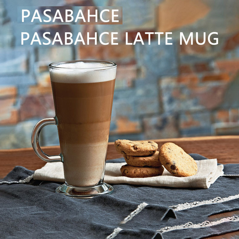 Wholesale of European-style lead-free tempered glass coffee cups, household milk cups, latte layered creative glass cups with handles pic 1