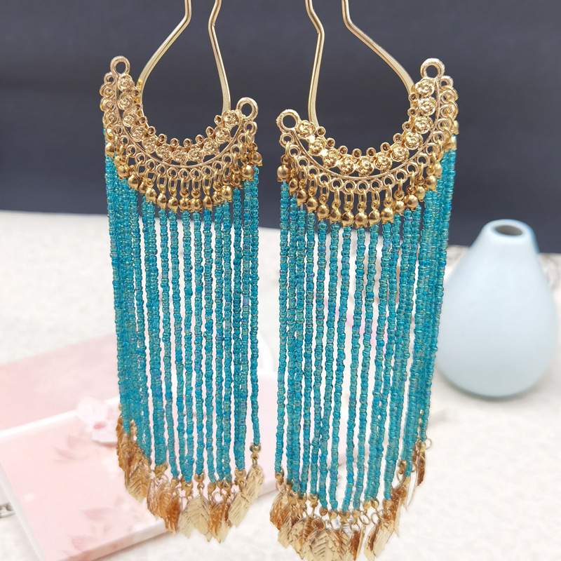 Ancient-style Hanfu with fringed hair, a back-pressing hairpin and headwear, Tang-style noble U-shaped hairpin and hairpin accessories, versatile for daily use pic 7