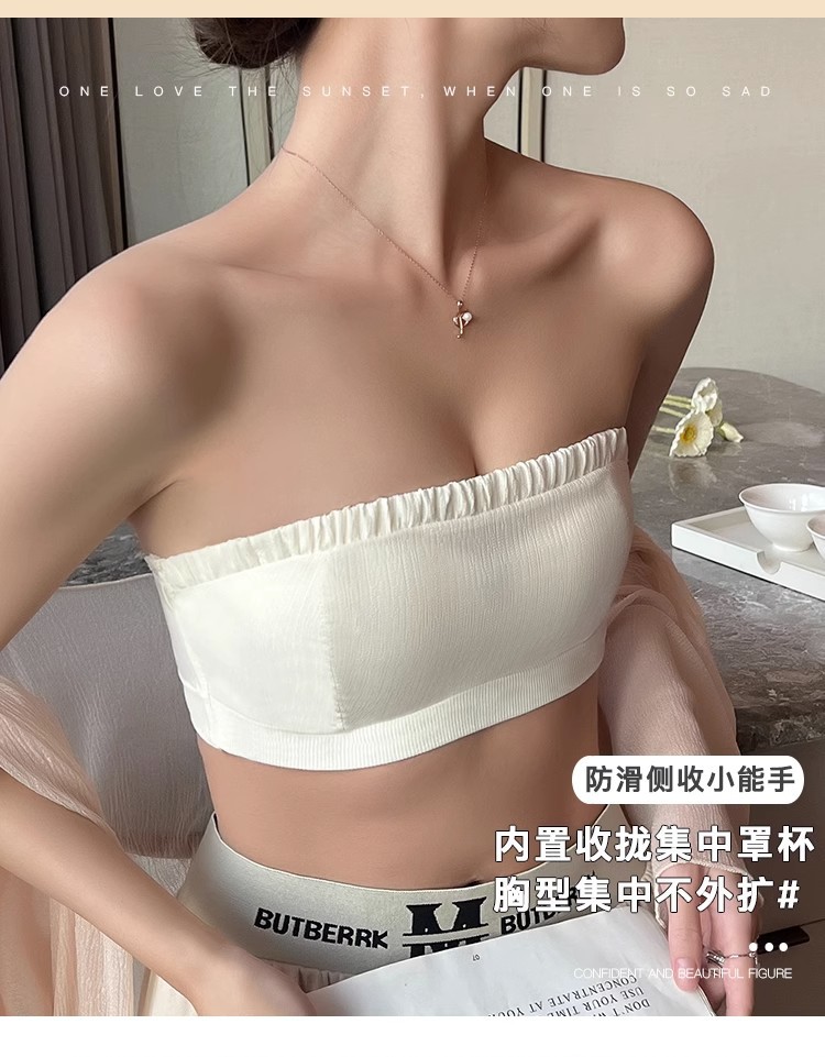 无肩带内衣女夏季薄款大胸显小胸聚拢抹胸防滑隐形防走光文胸女详情7