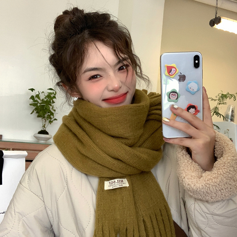 新款秋冬季围巾高级感仿羊绒百搭针织披肩韩版纯色保暖围巾情侣详情24