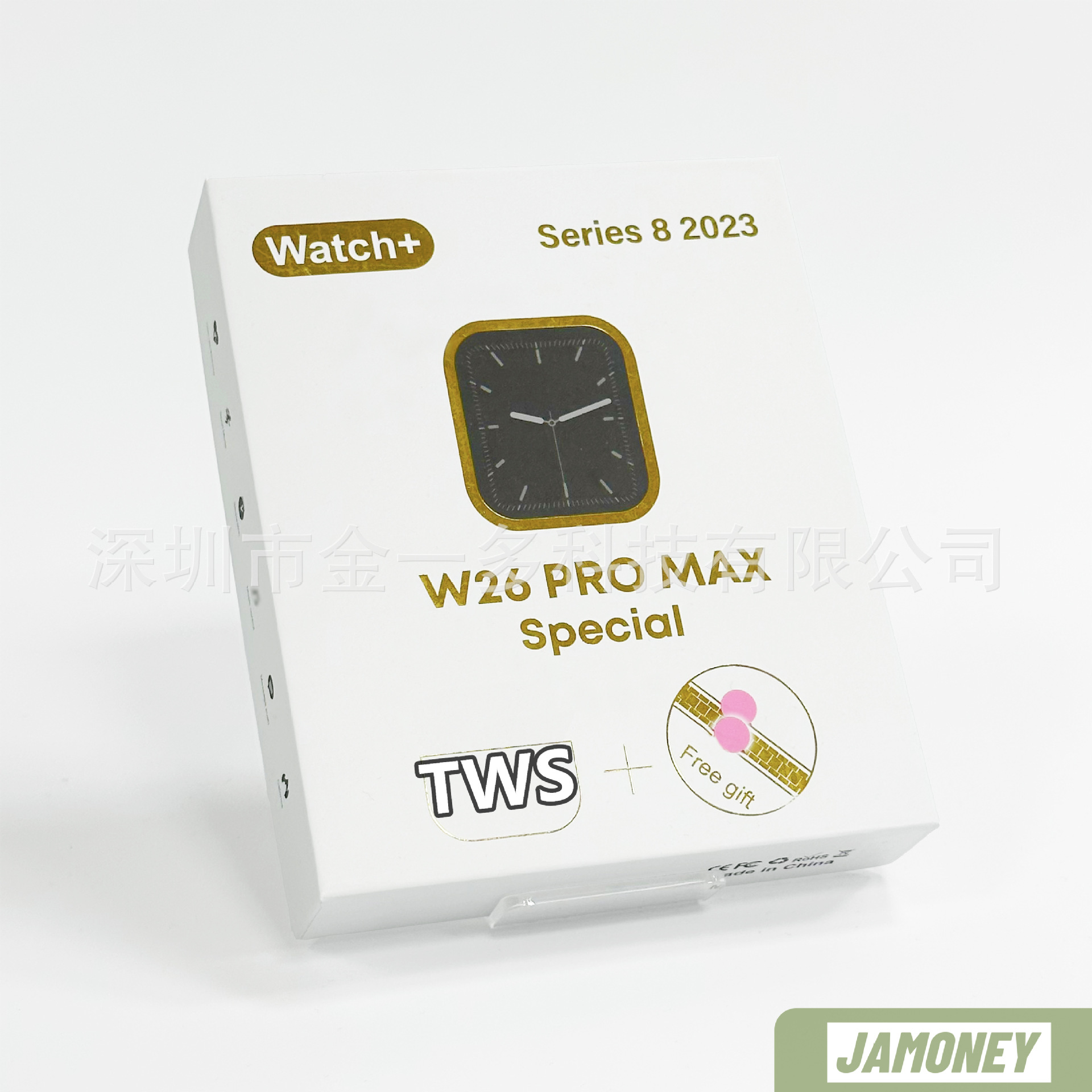 跨境电商AH19智能手表套盒圆盘蓝牙手表+透明1代耳机运动心率血压详情1