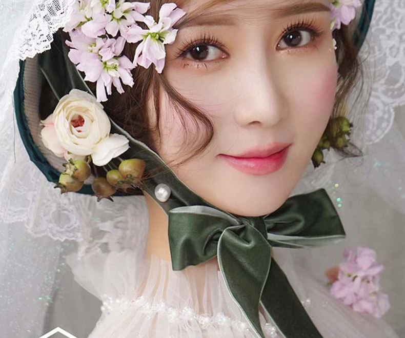 The 2020 European and American exaggerated bridal hat fashion show, retro wide-brimmed hat, wedding photo studio wedding dress, forest-themed lace hat pic 9