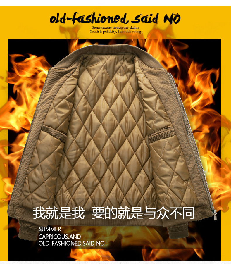 Corduroy stand-up collar jacket for men, autumn and winter business casual coat for dad, loose plus-size shirt for men, retro baseball jacket pic 9