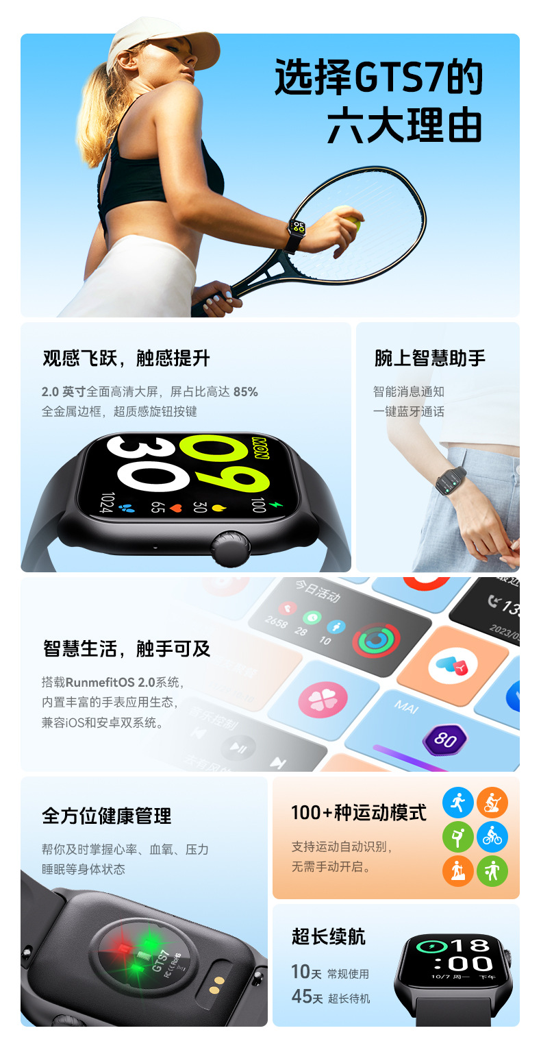 2024 Cross-border GTS7 Smartwatch Emotion Detection Health Watch Sleep Heart Rate Blood Oxygen Monitoring Fitness Band pic 12