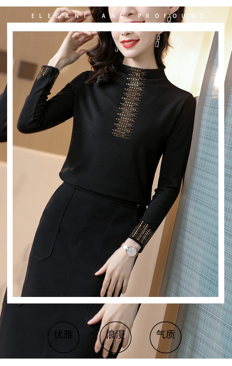 2022双面德绒打底衫女秋冬加厚长袖烫钻上衣女修身潮详情2