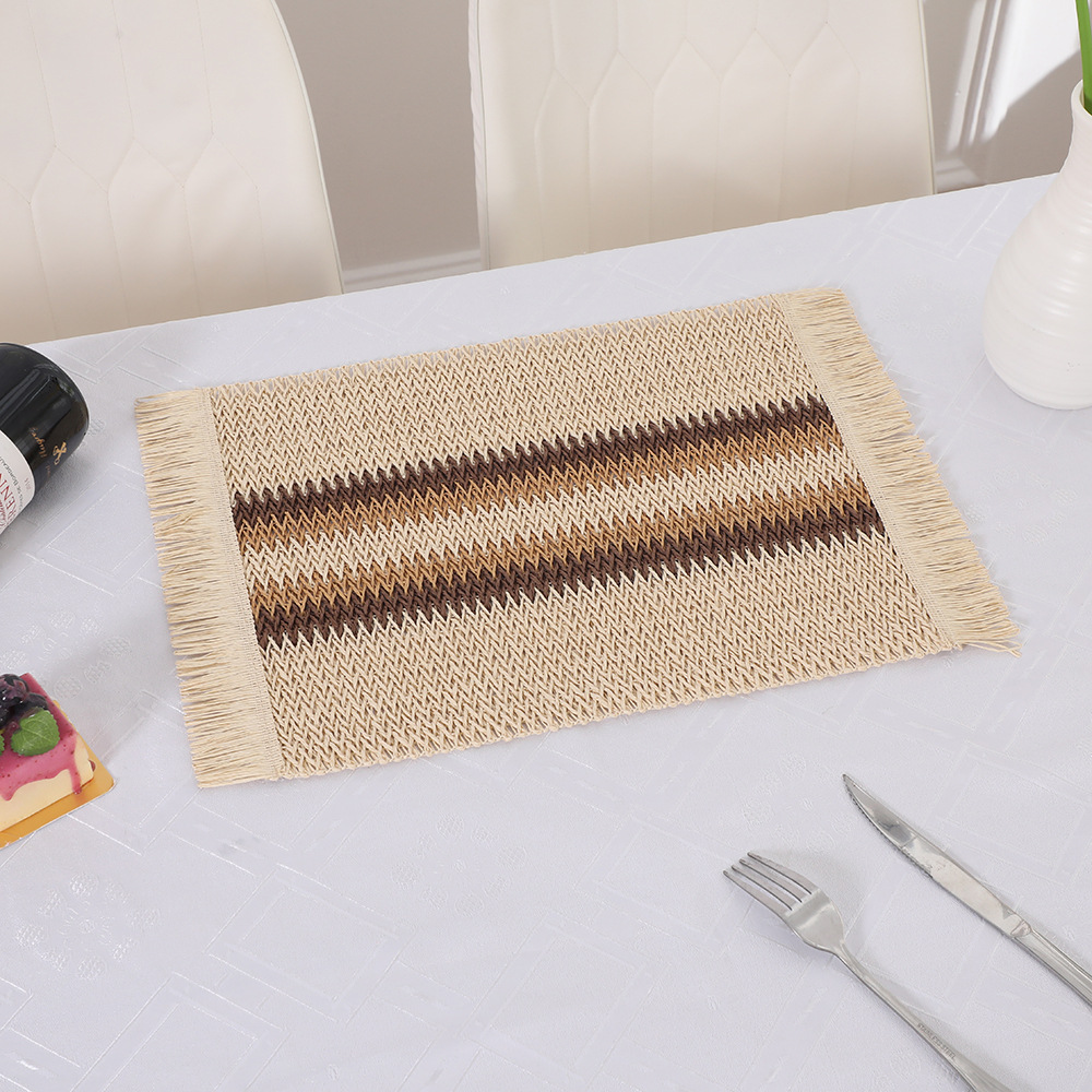 Nordic dining table cabinets, decorative home table MATS, special paper woven tassel edge placemats, fashionable striped Western placemats pic 5
