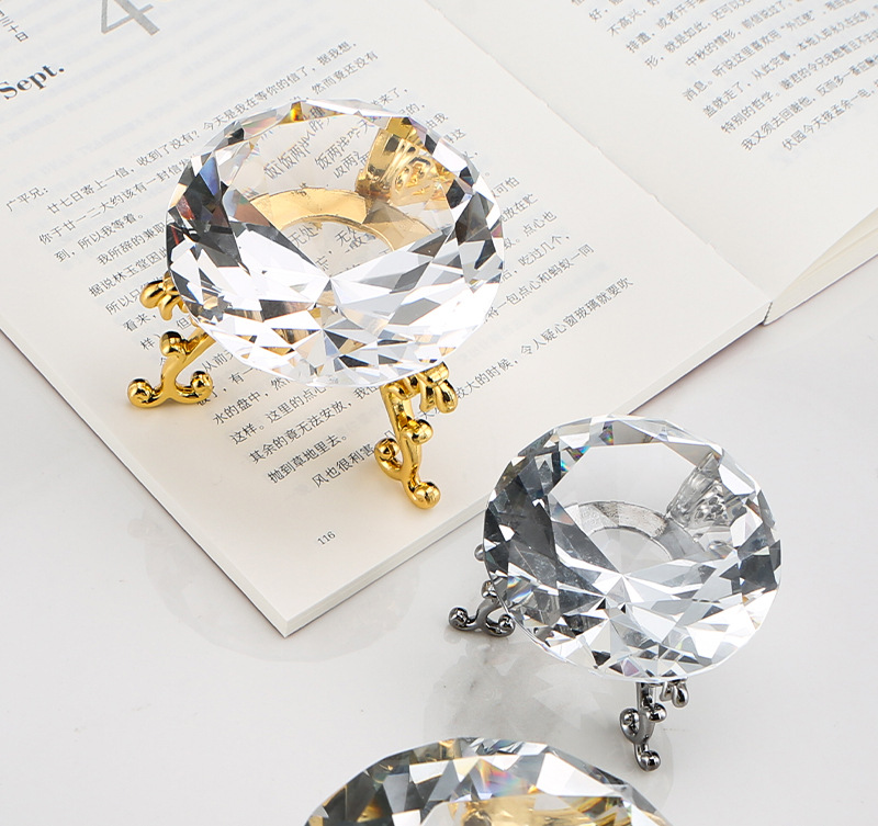 Creative crystal glass diamond ring metal stand, creative inlaid crystal large diamond ring ornament model, home decoration Xiangyu crystal pic 9