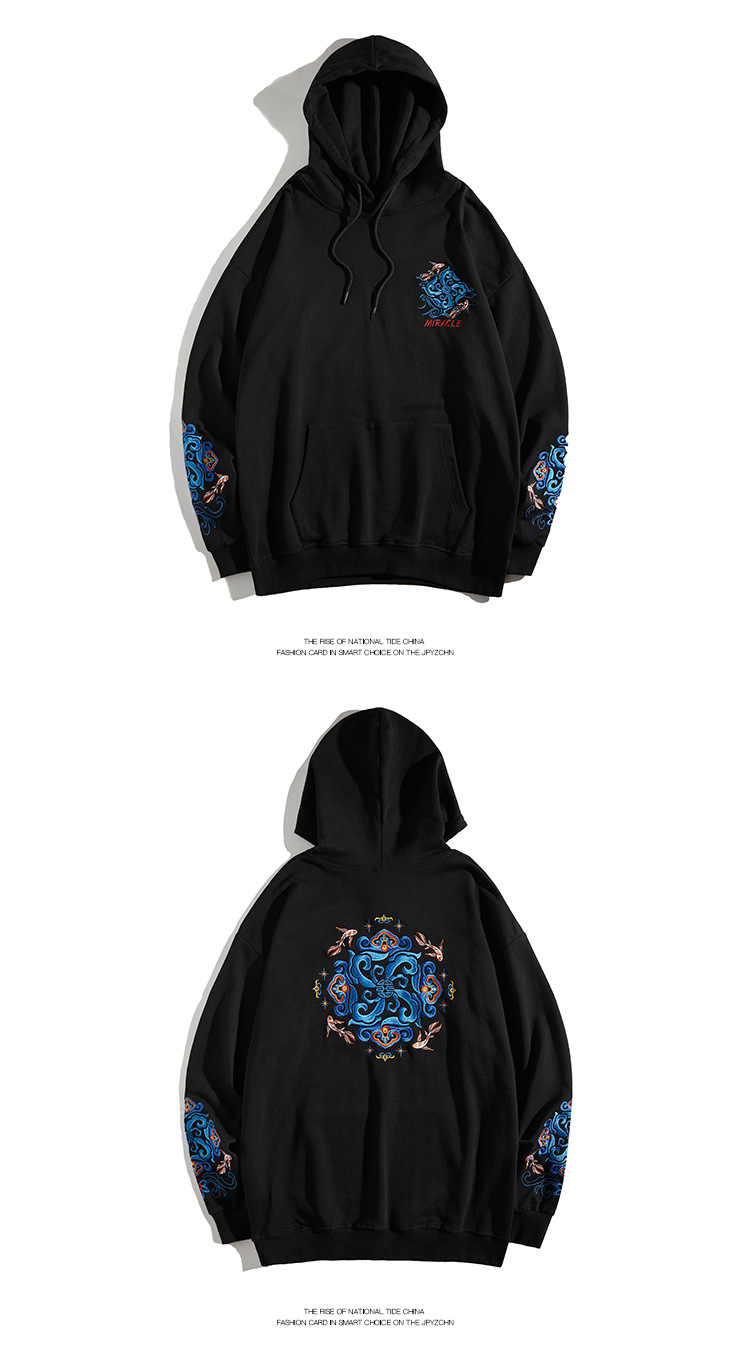 秋冬连帽卫衣男国潮刺绣套头衫情侣外套潮牌大码上衣详情2