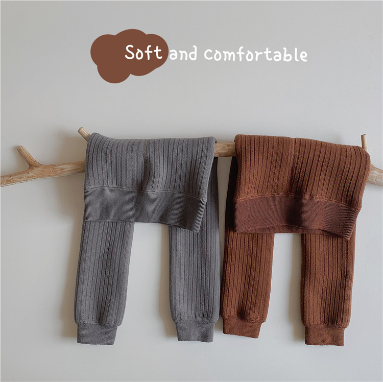 2022冬季新款儿童打底裤批发宝宝复古色坑条九分裤加绒加厚潮裤详情3