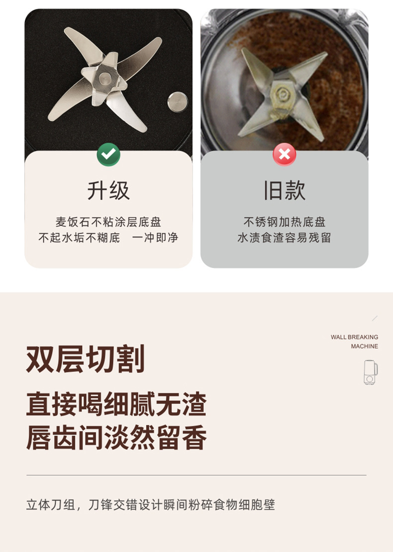 破壁机3-4人家用全自动1一2人免过滤智能豆浆机多功能榨汁料理机详情18