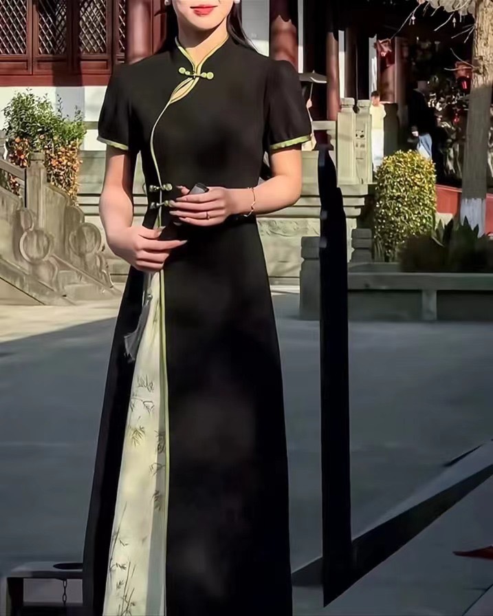 设计感精致新中式显瘦旗袍连衣裙女2024夏季新款开叉拼接时尚长裙详情11