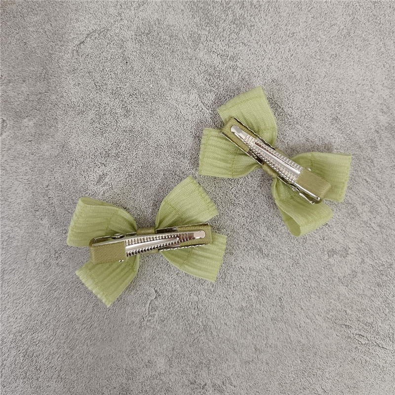 春夏新款儿童小女孩发夹皱皱纱抹茶绿色迷你蝴蝶结对夹边夹刘海夹详情2