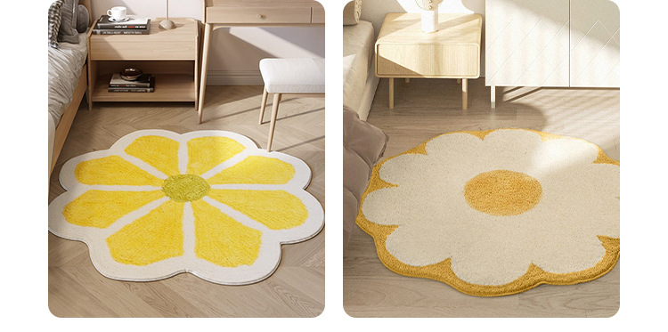 小清新花卉异形四季通用卧室床边毯家用吸水防滑仿羊绒客厅地毯详情12