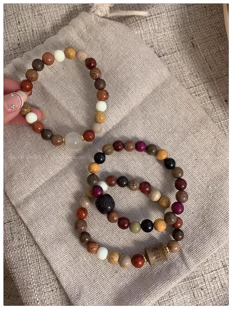 檀木多宝珠手串女新中式民族风百搭串珠手链复古禅意念珠手饰批发详情16
