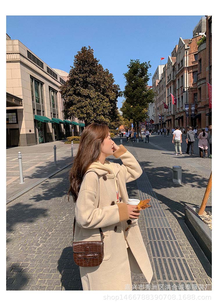 New mid-length woolen coat with horn buttons for women in autumn and winter, thickened knitted woolen sweater cardigan pic 15