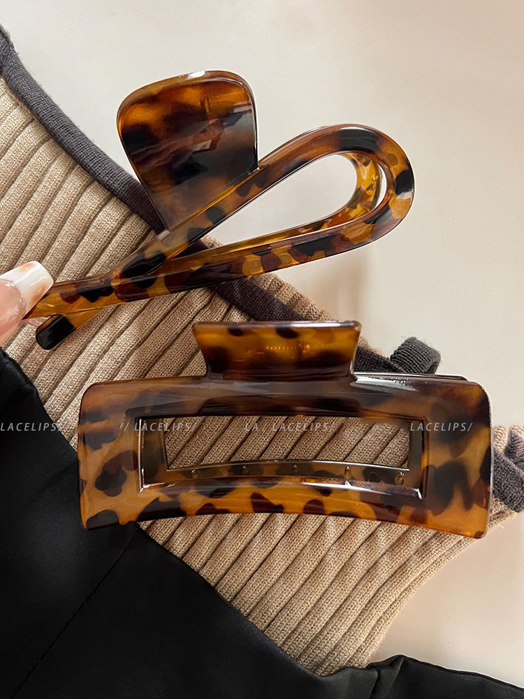 复古气质豹纹大号抓夹女2024新款简约后脑勺盘发鲨鱼夹子发夹头饰详情4