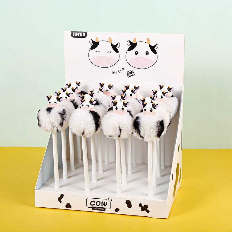 Zhongfan zf2278 Cow Press Gel Pen, Office Stationery, fluffy Ballpoint pen, student exam Cow Gel Pen pic 1