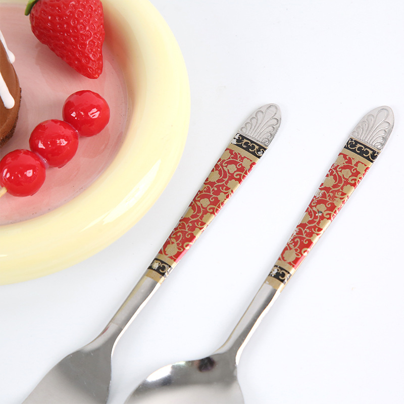 Chinese-style stainless steel flower-handled knife, fork and chopsticks set, household portable tableware set pic 4