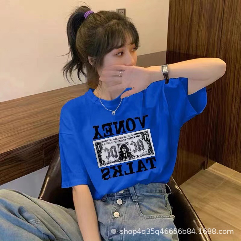 跨境外贸夏季新款韩版女装短袖t恤女式宽松大码印花t上衣地摊批发详情14