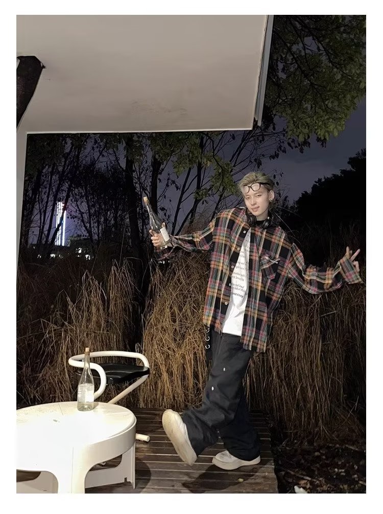 美式春秋季日系长袖格子衬衫男士韩版潮流ins网红休闲款衬衣外套详情38