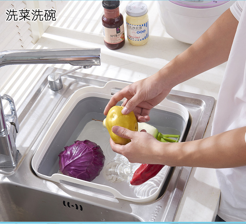 亚马逊电商便携式折叠盆伸缩塑料洗菜盆加厚折叠水槽冰桶洗水果桶详情7