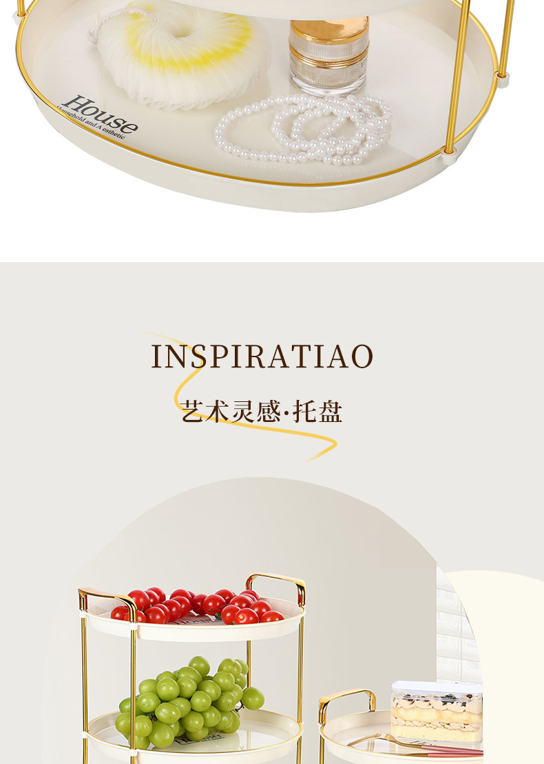 跨境收纳置物架托盘化妆盘两层三层水果盘现货pet材质桌面梳妆台详情2