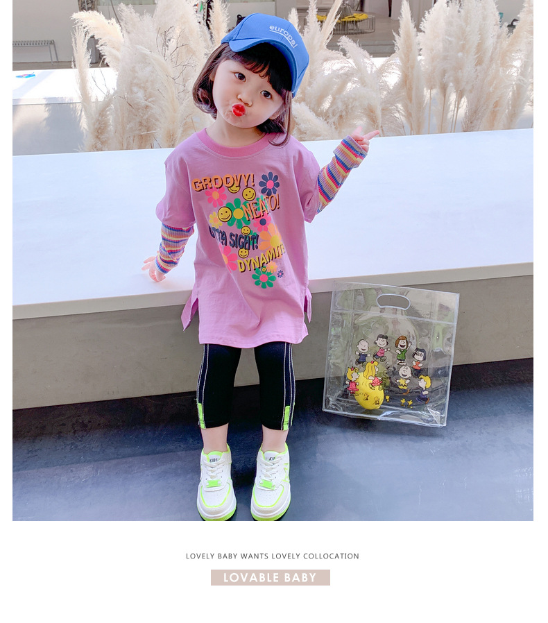 Two new autumn long-sleeved T-shirts for girls in 2024, trendy autumn base shirts for children pic 15