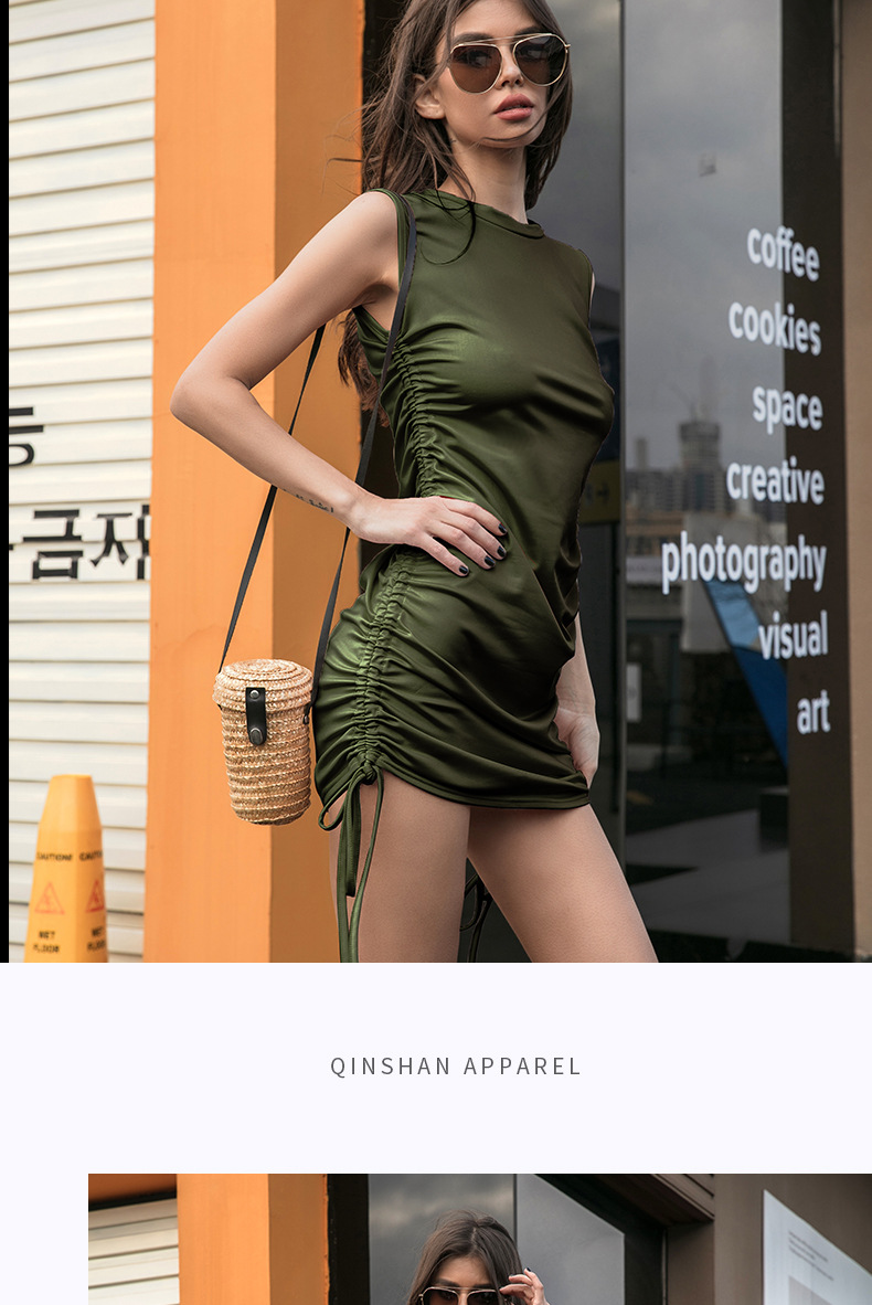 外贸欧美女装爆款紧身皮裙包臀性感辣妹抽绳欧美裙子连衣裙皮女秋详情20