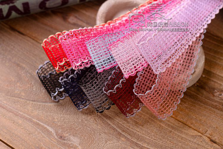 Korean hollowed-out snow gauze, colorful edge wavy mesh belt, bow hair accessory DIY material, hat hollowed-out belt pic 4