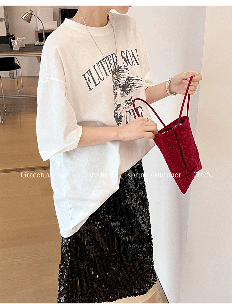 Early spring new release: 2025 Thirteen Lines Simple, retro, laid-back, loose, versatile printed round-neck short-sleeved T-shirt for women pic 12