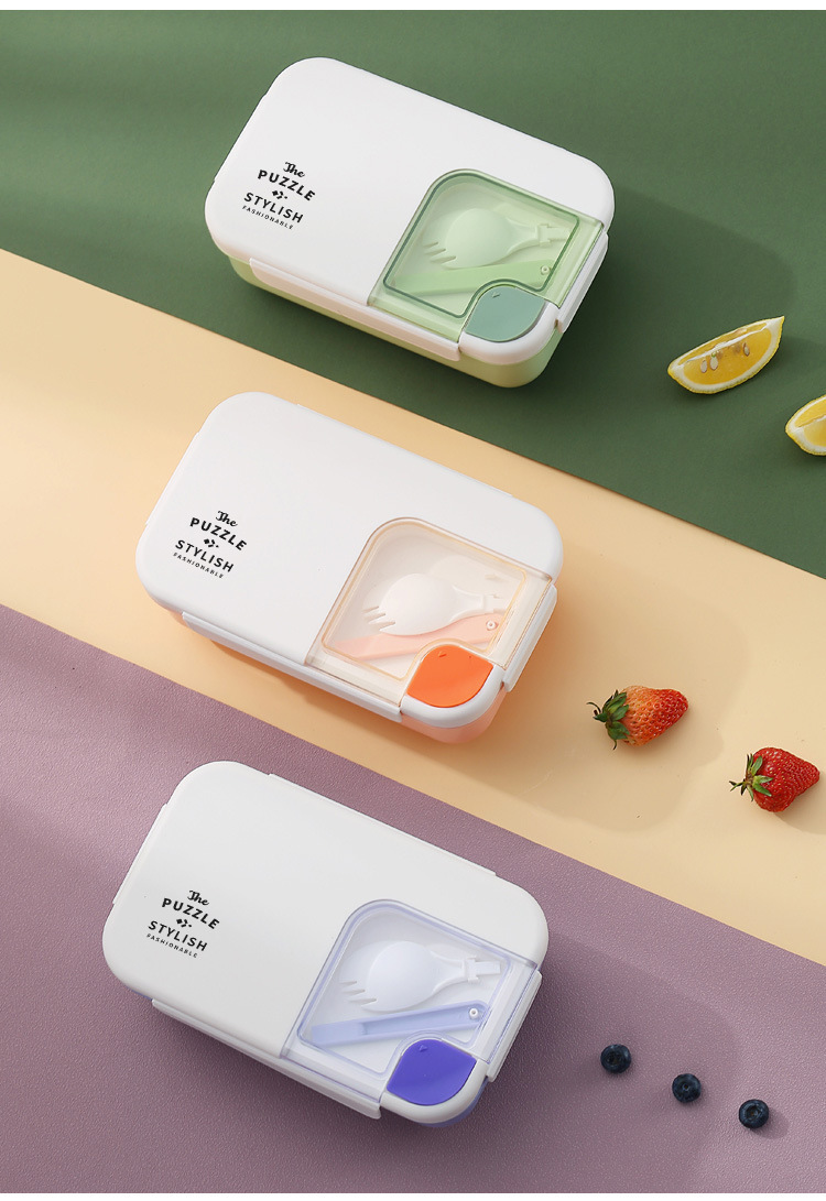 学生ins拼图分格午餐便当盒 上班族食堂塑料饭盒可微波加热带餐具详情20