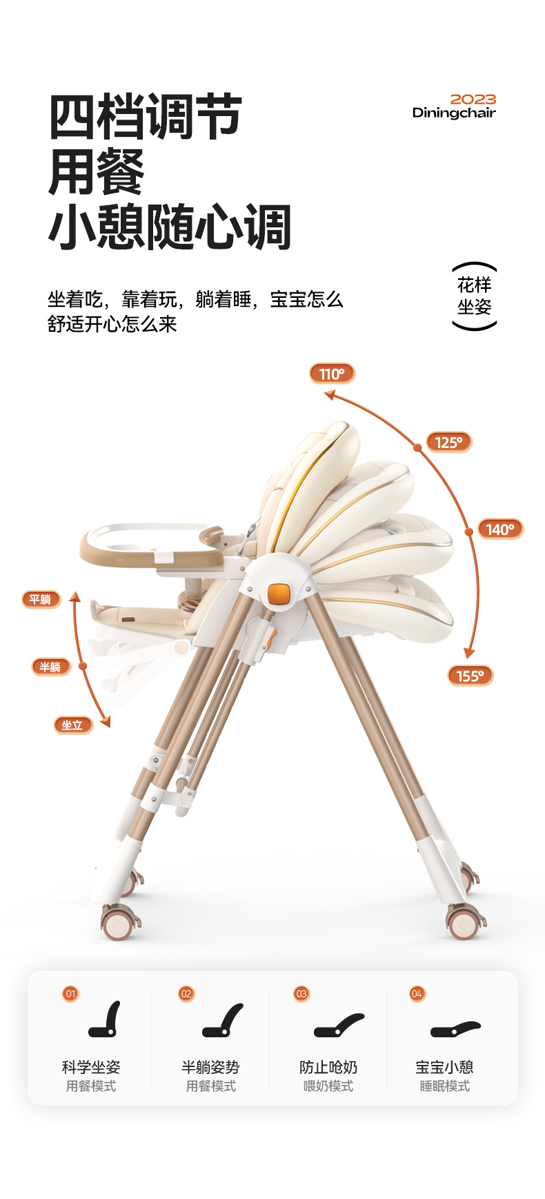 餐椅摇椅二合一婴儿宝宝餐椅餐儿童餐桌家用折叠座椅详情8
