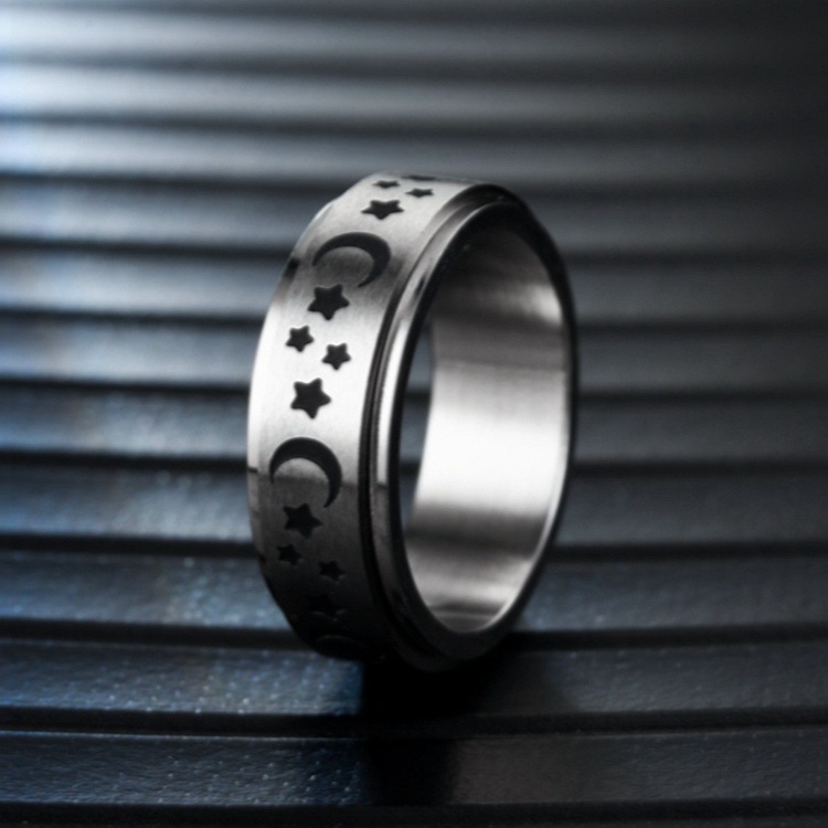 Cross-border Amazon bestseller titanium steel rotating ring, star and moon stress-relieving and anti-anxiety ring, European and American accessories/Chinese trend products pic 9
