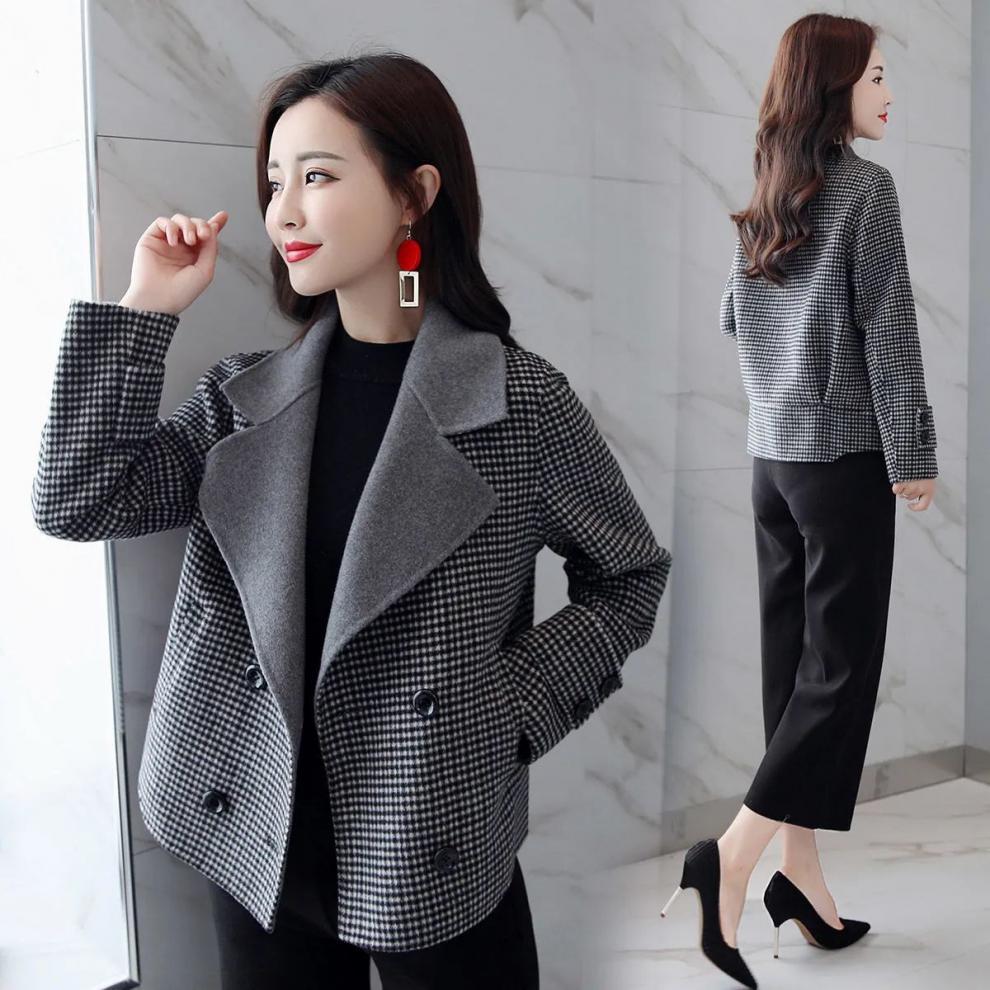 小香风格子短款外套女2022秋冬款韩版时尚高端气质百搭毛呢大衣详情5