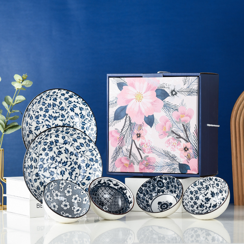 Ins-style Flower Gift Series Ceramic bowl, Plate and plate set, Creative ceramic tableware set, opening event gift bowl set pic 5