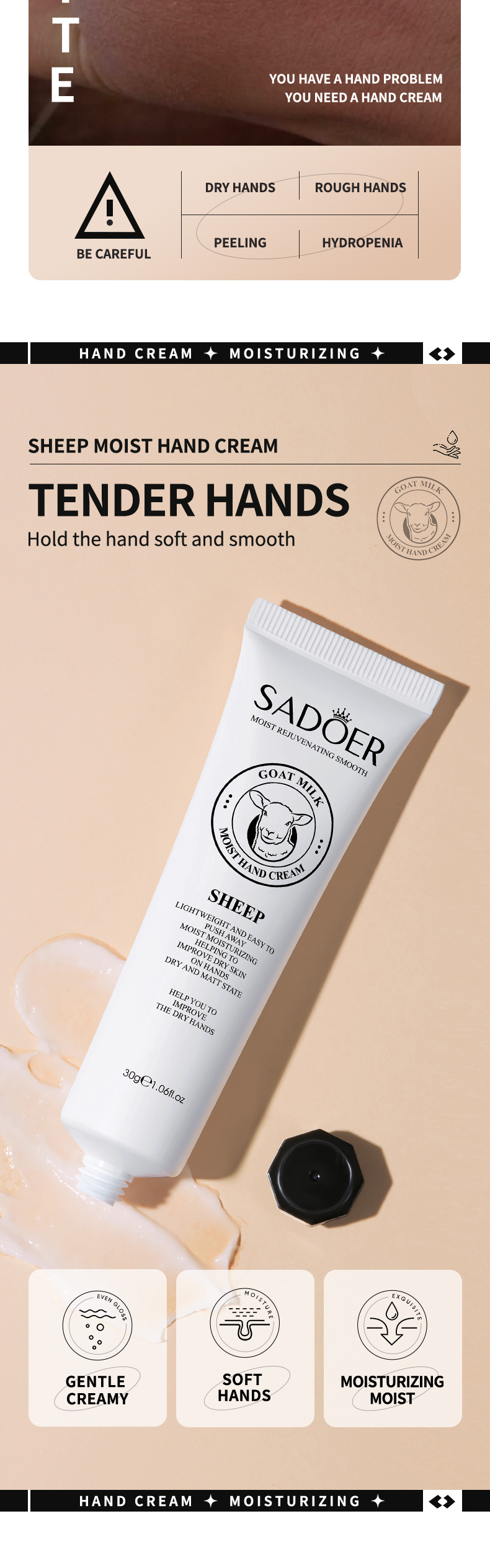 All-english milk hand cream SADOER, goat milk, snail horse oil, hydrating and moisturizing, cross-border export wholesale pic 7