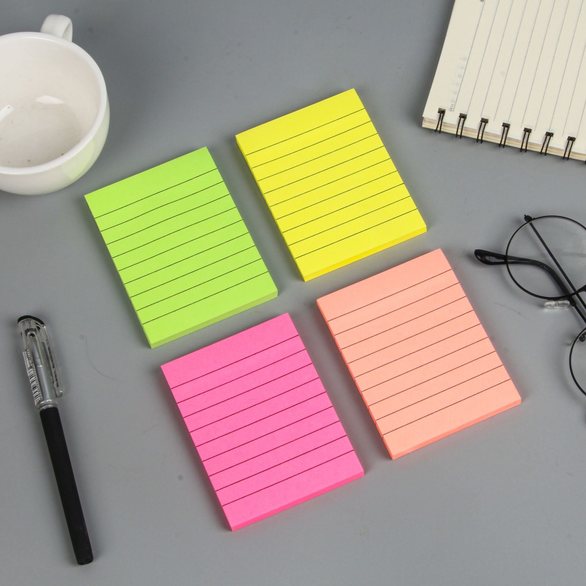 Wholesale of 80-page fluorescent color sticky notes for office and student square striped note-taking and accounting portable sticky notes pic 2