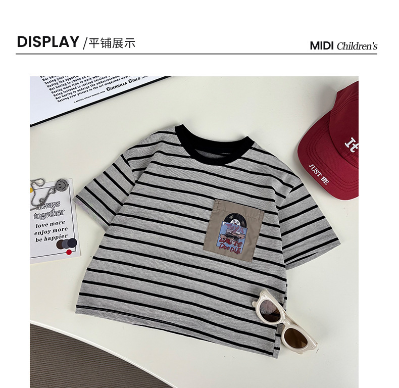 儿童短袖2025夏季新款童装男童韩版条纹卡通刺绣T恤宝宝百搭上衣详情2