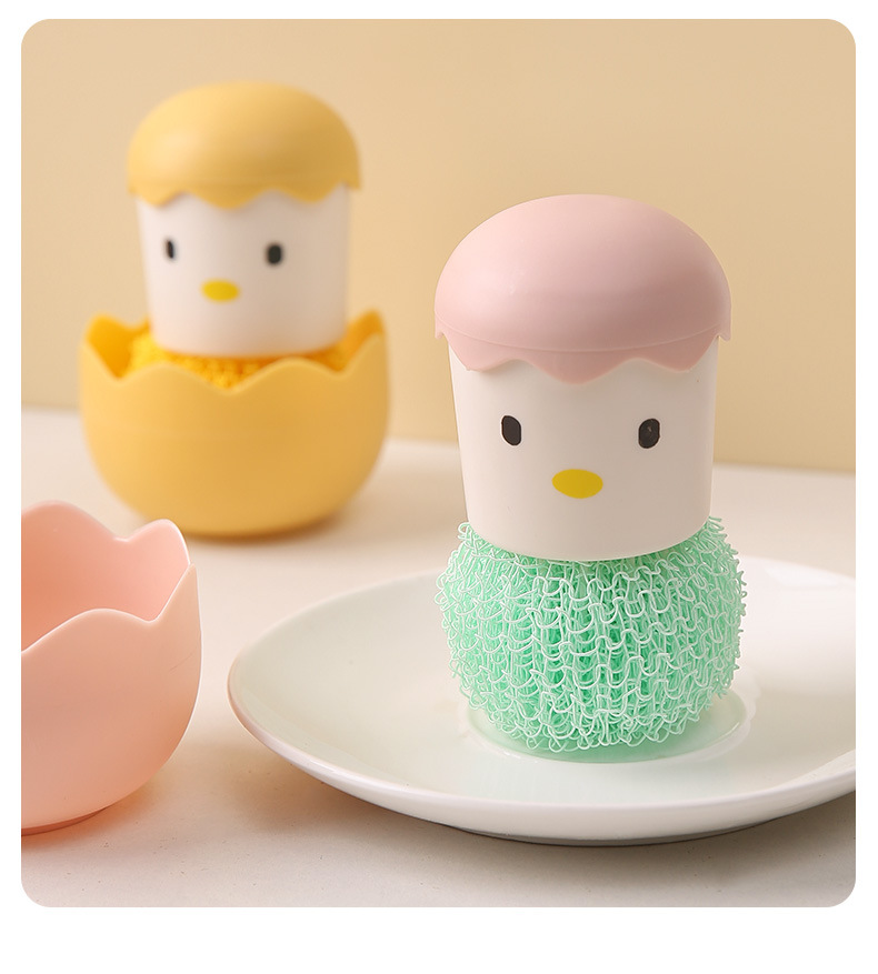 带手柄纳米清洁刷厨房小鸡锅刷卡通可拆卸蛋壳鸡不掉丝碗碟清洁球详情14