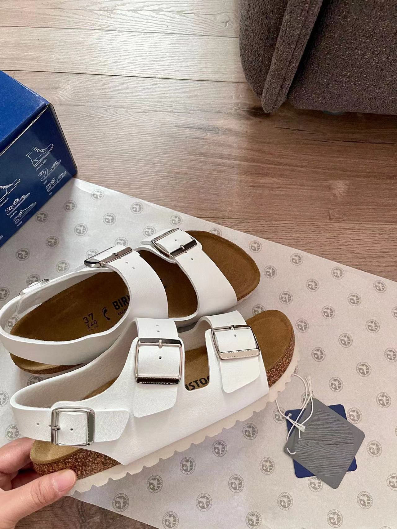 BK全牛皮勃肯鞋真皮软木凉鞋复古男女款厚底双排扣棕色大码博肯鞋详情34