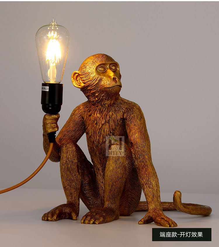 Nordic living room monkey lamp, study, bedroom, dining room, hemp rope pendant lamp, creative and personalized resin postmodern decorative table lamp pic 11