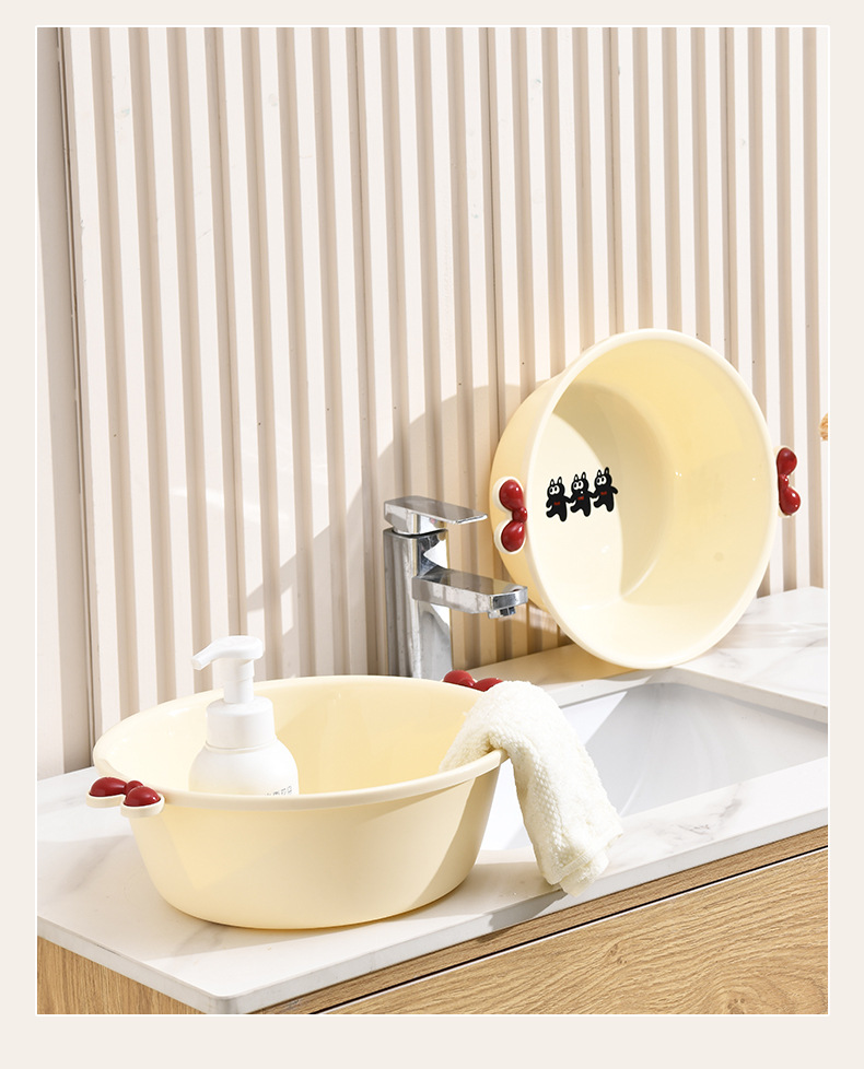 Wholesale G364 washbasin, plastic handle cartoon thickened household cute basin, student dormitory laundry basin, multi-purpose water basin pic 10
