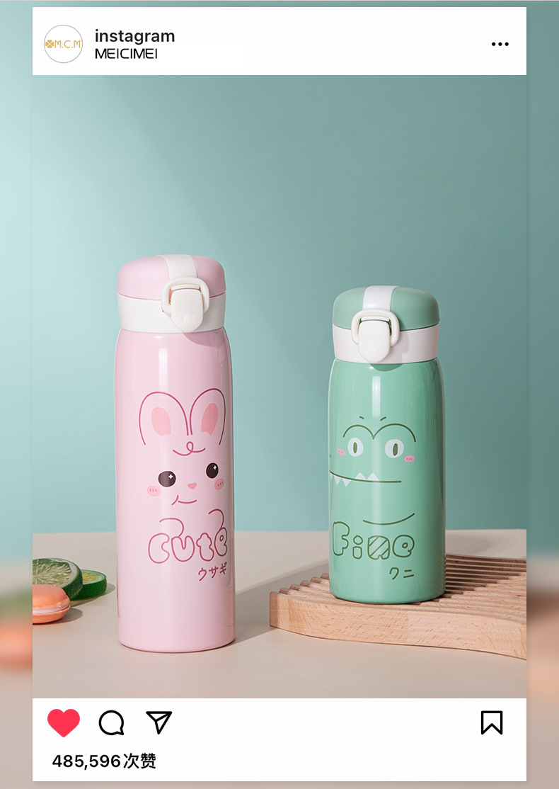 New creative and cute expression bouncy insulated cup, 304 stainless steel student couple cartoon cute direct drinking water cup pic 3