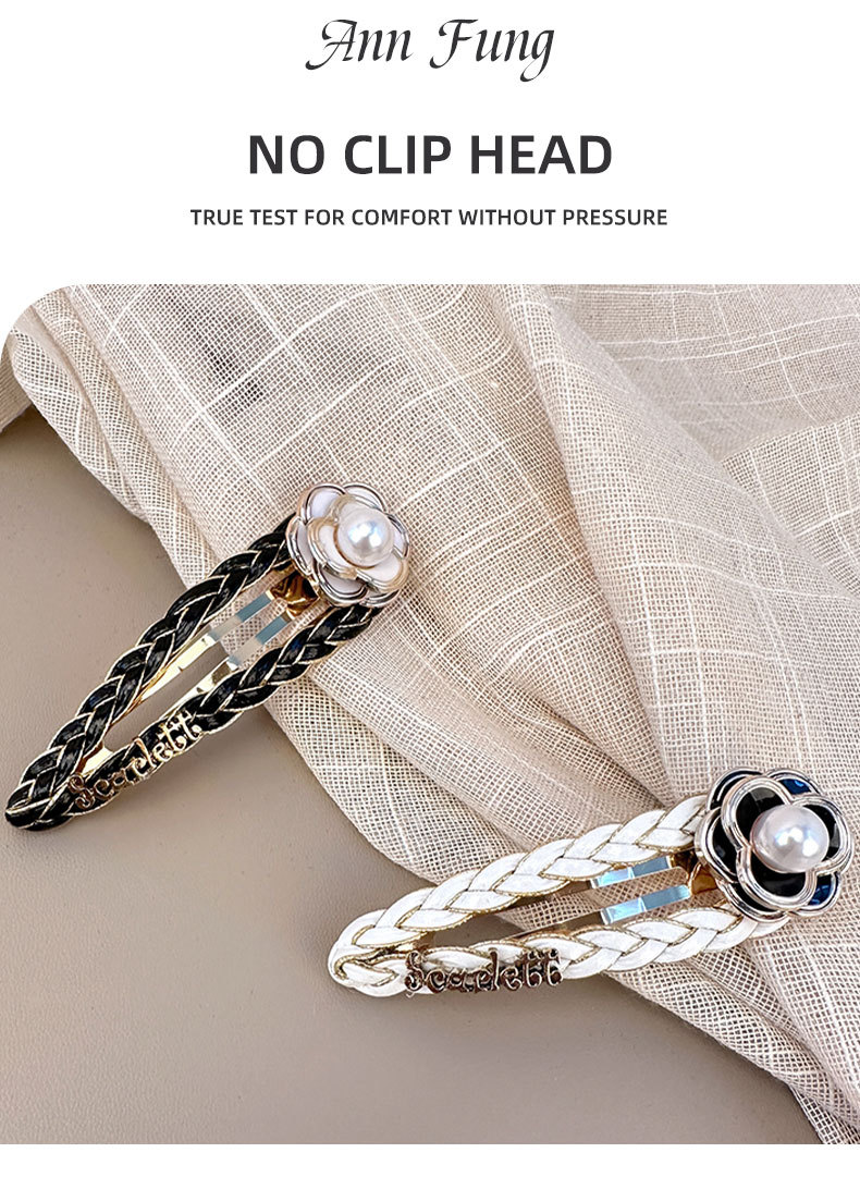 韩国东大门时尚百搭BB夹黑白山茶花珍珠刘海边夹掰掰夹碎发夹头饰详情3