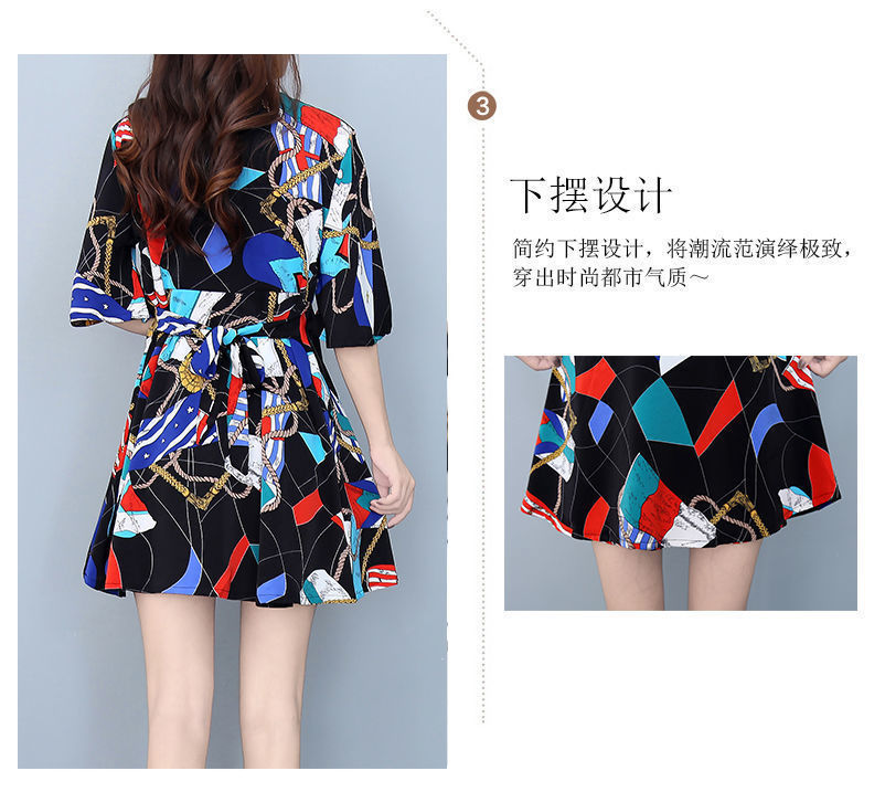 夏季套装女式潮流时尚连衣裙短裤两件套碎花雪纺显瘦遮肉薄款套装详情14