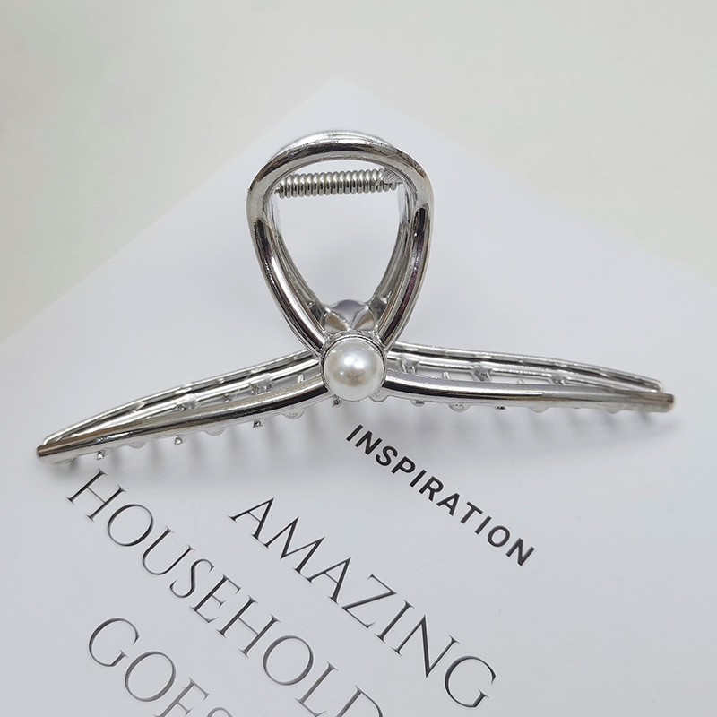 简约网红爆款珍珠超大号14cm金属抓夹女后脑勺盘发鲨鱼夹发抓头饰详情5